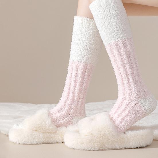 Fuzzy Knee High Socks Women Fluffy Warm Knee Socks Color Socks Leg Warmers Block Thick Winter