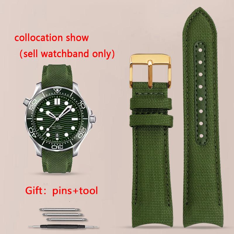 Curved End Watchband for Omega Seamaster 300 Watchband Nylon Canvas Wrist Bracelet for Seiko Rolex Water Ghost Straps 20mm 22mm