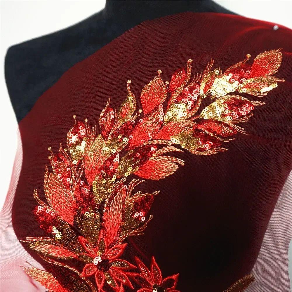 Blue Black Gold Embroidered Floral Patches DIY Sequins Patches  Wedding Gown Decoration DIY