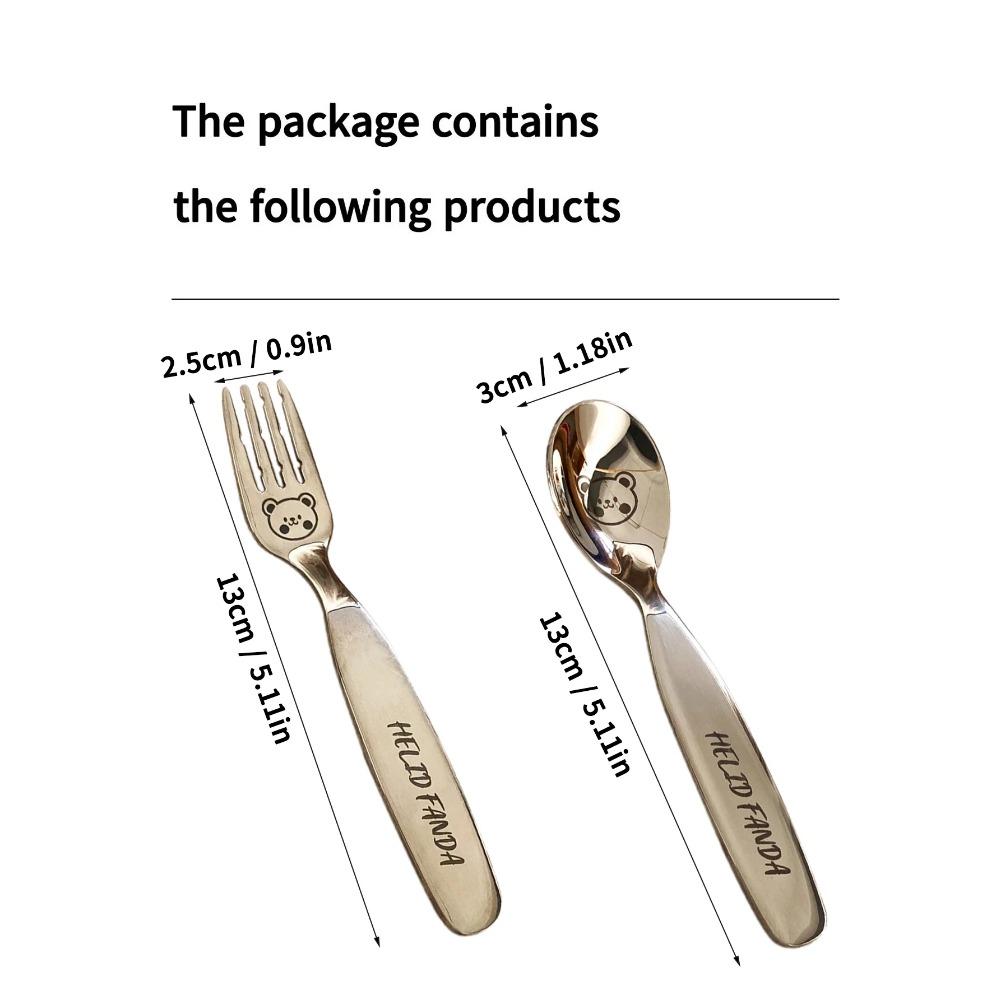 WORTHBUY 304 Stainless Steel Cutlery Children's Spoon Fork Cute Little Bear Pattern Soup Scoop Fruit Fork Reusable Tableware Set