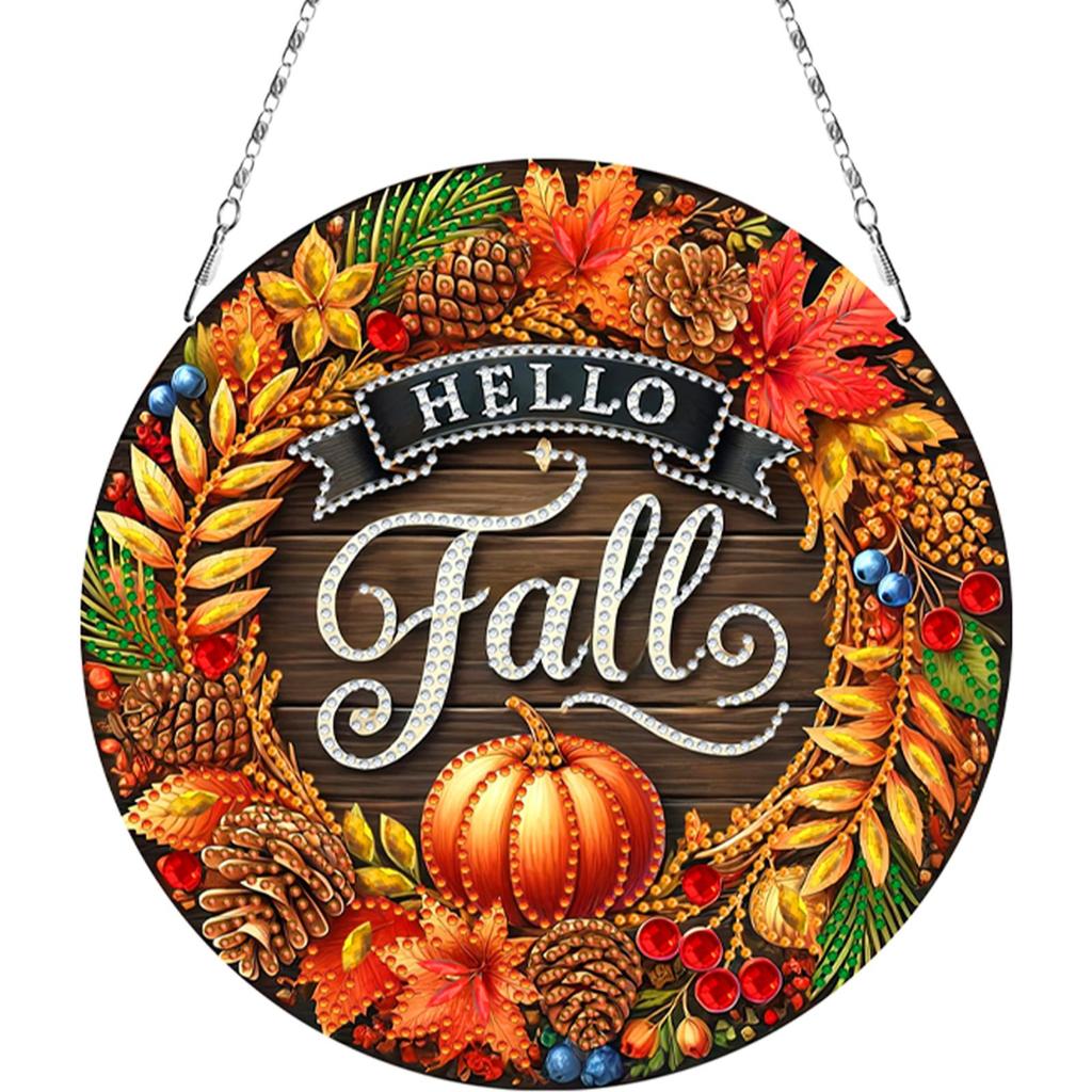 Fall Theme 2D Flat DIY Special Shape Rhinestone Diamond Art Window Pendants Diamond Painting Set DIY Home Decor Hanging Charm