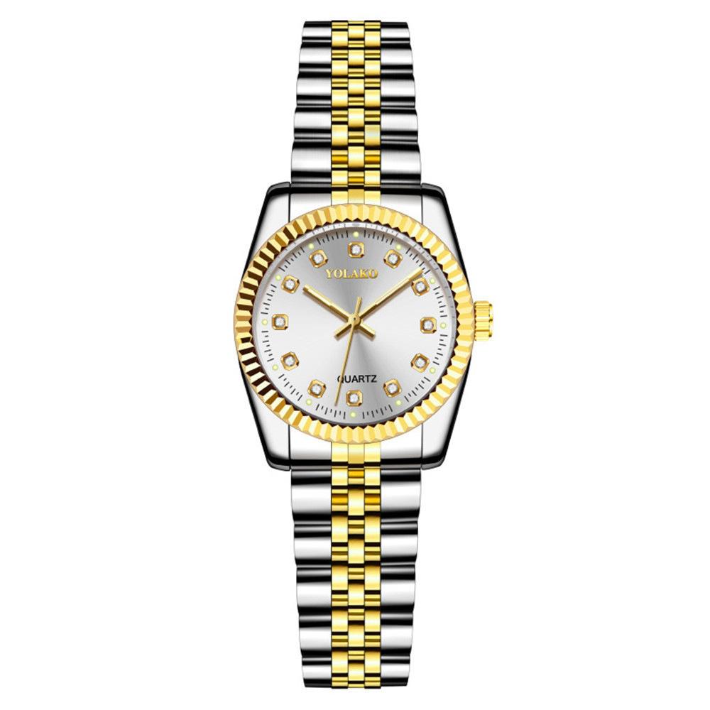 Diamond Face Steel Belt Calendar Watch Female Simple Casual Student Fashion Quartz Gold Suit Men'S Watch Couple