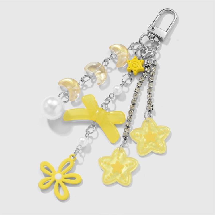 Unique Moon Star Rhinestones Bowknot Keychain Safe Resin Jewelry Decoration Charm For Bags Keys Organiser