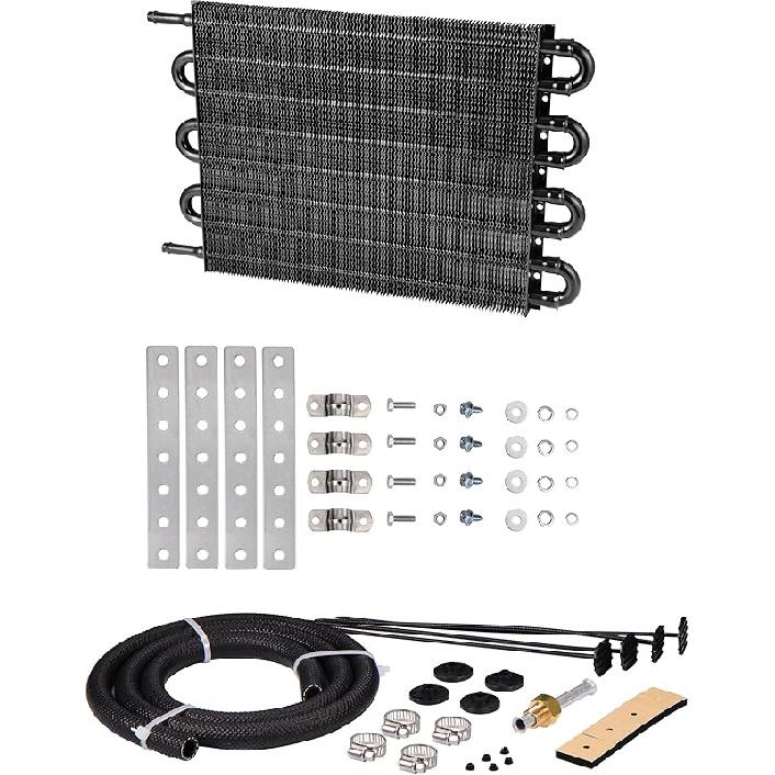 Transmission Oil Cooler, Universal 4 Pass Tube and Fin Design, Compatible with Ford, Chevrolet &Dodge Ram- Black- Aluminium