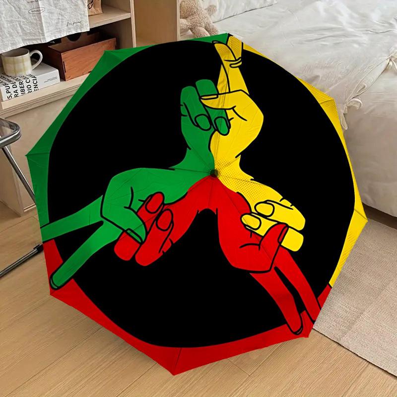 1 Stück Rasta Handzeichen Automatischer Regenschirm | Tragbar Faltbar 8 Speichen Manuell Öffnend, Süßes Halloween & Weihnachtsgeschenk für Draußen, Lässiges Accessoire, Langlebig C