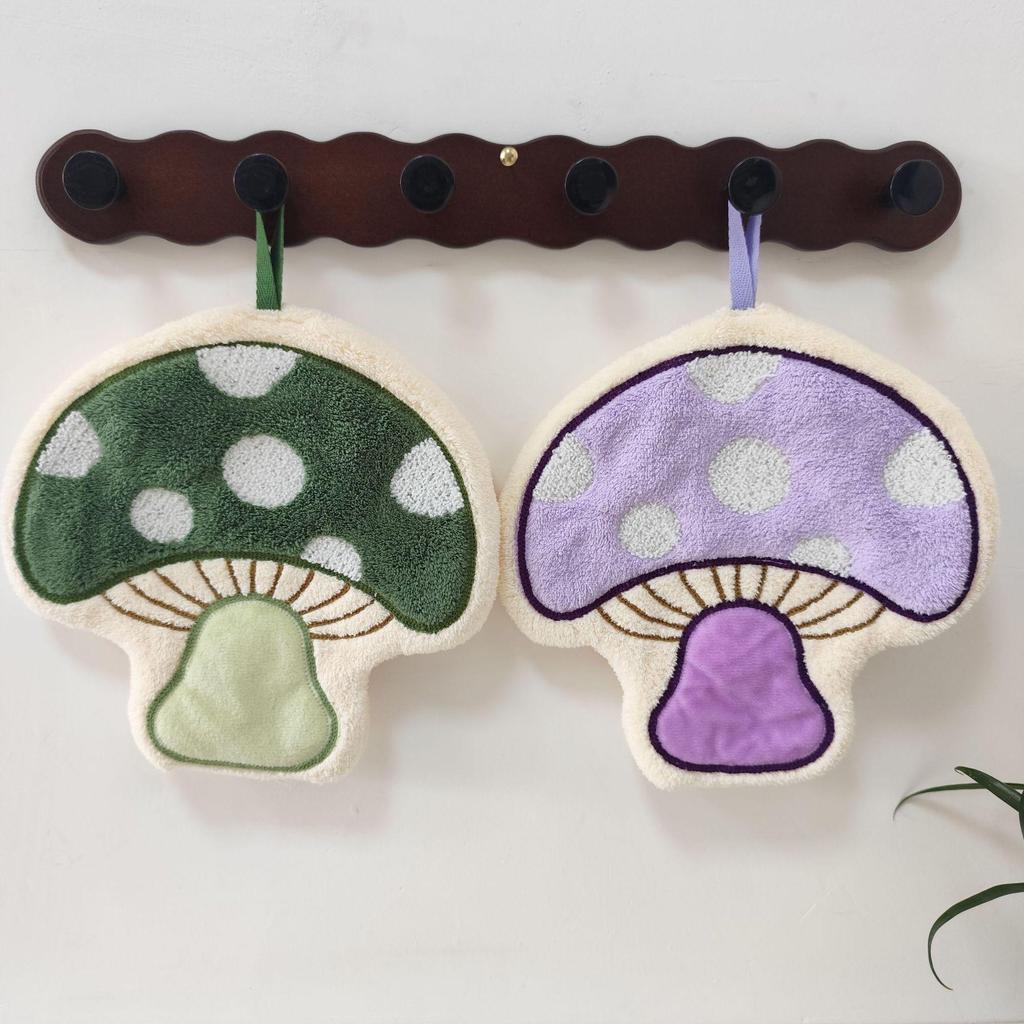 Adorable Mushroom House Wall-Mounted Coral Fleece Hand Towel for Bathroom or Kitchen - Soft and Absorbent