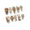 Meilade 3D Embossed Flower False Nails - Medium-Length, Pointed, Handmade & Wearable Nail Art