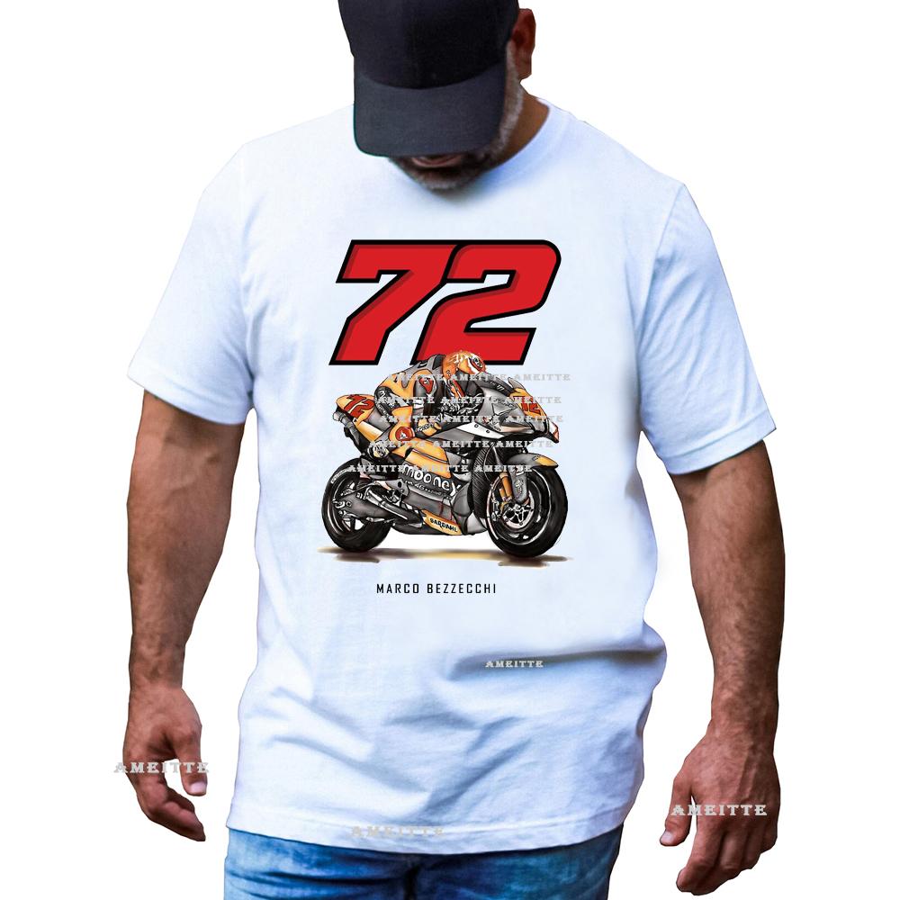 Marco Bezzecchi Bez Piloto 72 Gp Carrera Montar Camiseta Verano Unisex Manga Corta Deporte Chico Hip Hop Casual Blancos Tops Unisexs Montar Camisetas