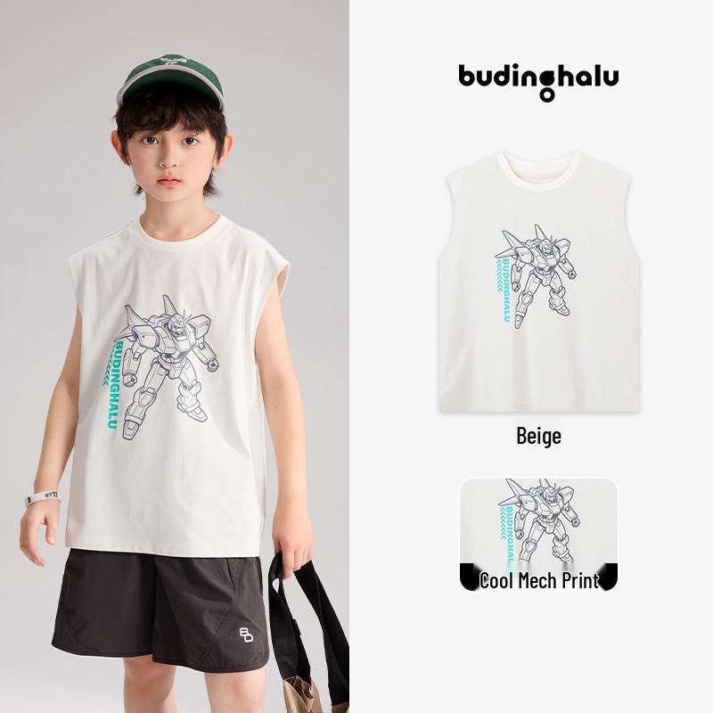 Pudding Haru Boys' Summer 2026 Trendy Sleeveless T-Shirt