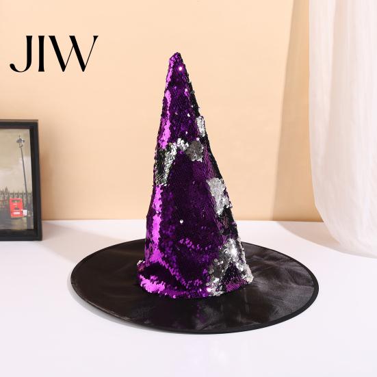 Festival Decorative Headpiece Reversible Sequin Witch Hat, Sparkly Glitter Large Wizard Halloween Dress Up Supplies Costume Party Hat for Cosplay,