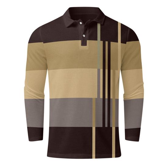 Men Spring Fall Top Colorblock Buttons Turn-down Collar Long Sleeve Soft Breathable Casual Mid Length Business Style Casual Men Shirt