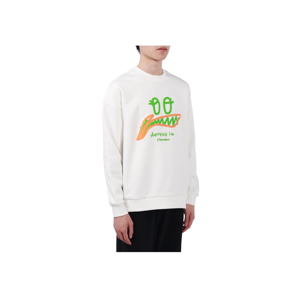 Li Ning Sports Lifestyle Series Logo Letter Print Fleece Crewneck Pullover Sweatshirt Unisex sweatshirt Off-White AWDSG91-1