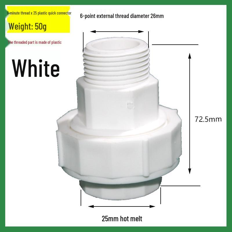 

PPR Water Pump Meter Adapter, 1 to 6-Ft Thread, 25mm Plastic Hot Melt Reducing Union.