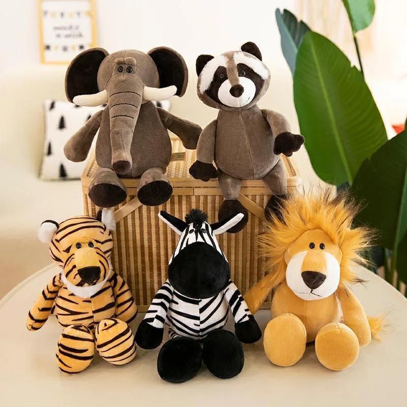 Kawaii Jungle Animal Plush Toys Forest Animal 25CM Plush Dog Zebra Elephant Lion Fox Giraffe Children's Toys Doll Birthday Gift