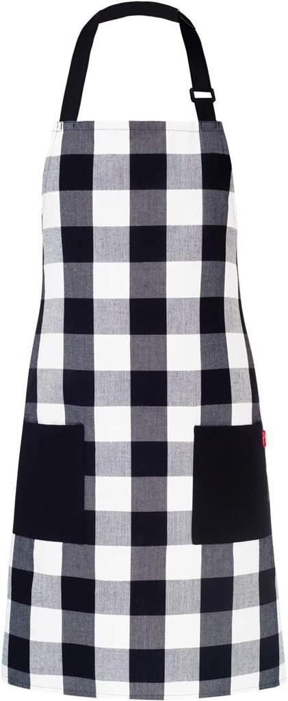 Ladies Cute Ladies Cotton Apron with Adjustable Neck Cute Apron for Kitchen Home Bakery and White [GOENJOYSELF] Apron, Strap, Cooking, (Black Grid)