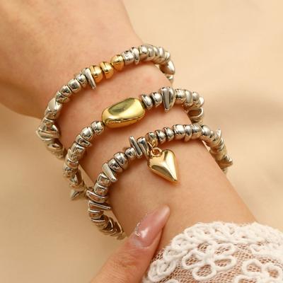 Retro Persönlichkeit Unregelmäßigkeit Metallblock Perlen Herz Armband für Frauen Punk Stil Hip Hop Rock Armreif Schmuck Zubehör Geschenk