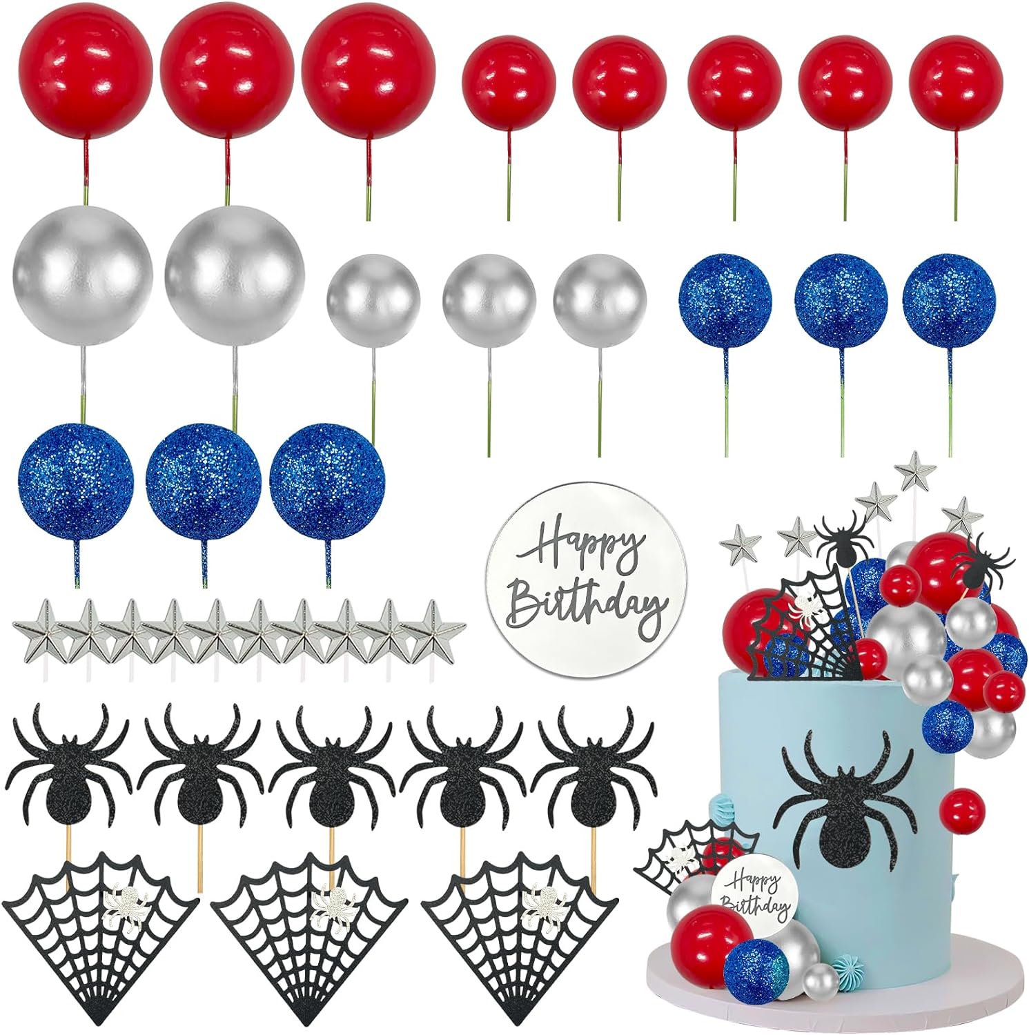 Паук Топпер для торта с шарами-паутиной звездами для мальчиков мужчин вечеринка по случаю дня рождения товары для детского душа