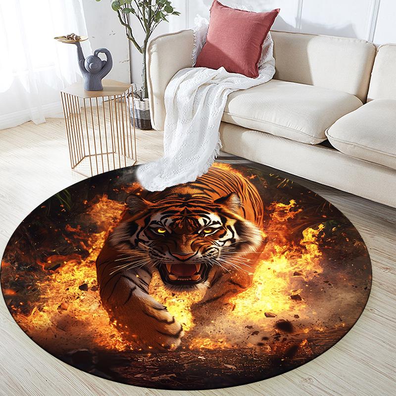 Flame Tiger,Round Area Rug,Carpet Rug for Living Room Bedroom Sofa Playroom Decor,Non-slip Floor Mat