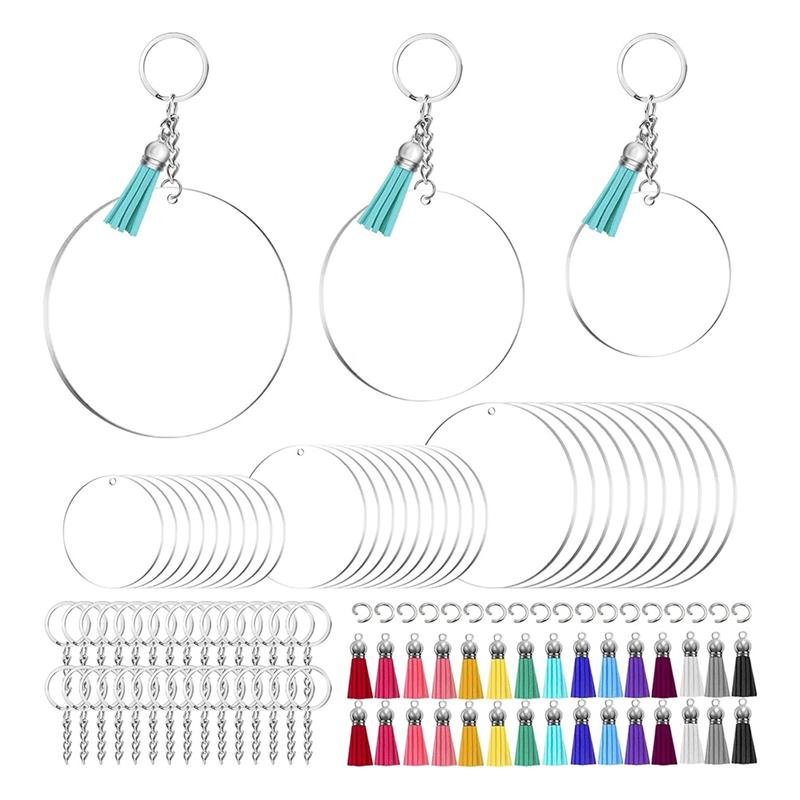 

A72U Acrylic Keychain Blank Set 3 Inch 2.5 Inch 2 Inch Round Clear Arylic Blanks For DIY Keychain Craft