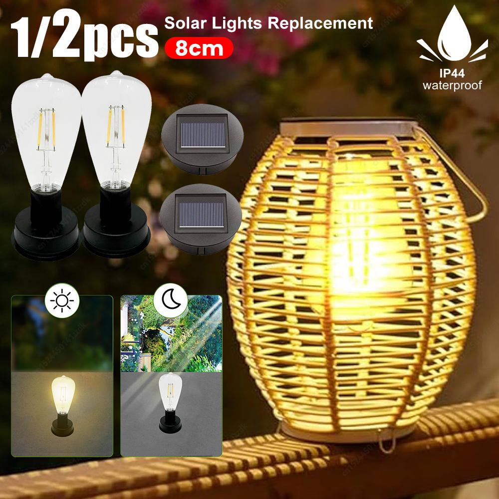 1/2PCS Solar Lamp Base with LED Bulb 8cm Solar Lights Replacement Anto On & Off Atmosphere Decorate Light Holder for Outdoor Gar