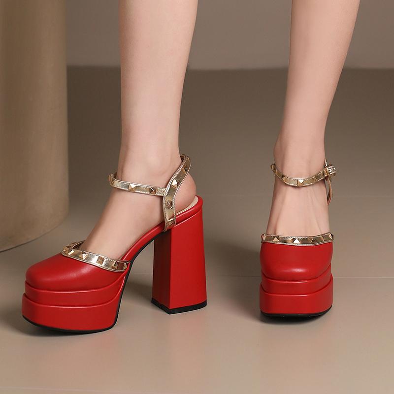 Women's High-heeled Sandals Spring and Summer New Sexy European and American Style Waterproof Table Thick Heel Large Size Roman Sandals