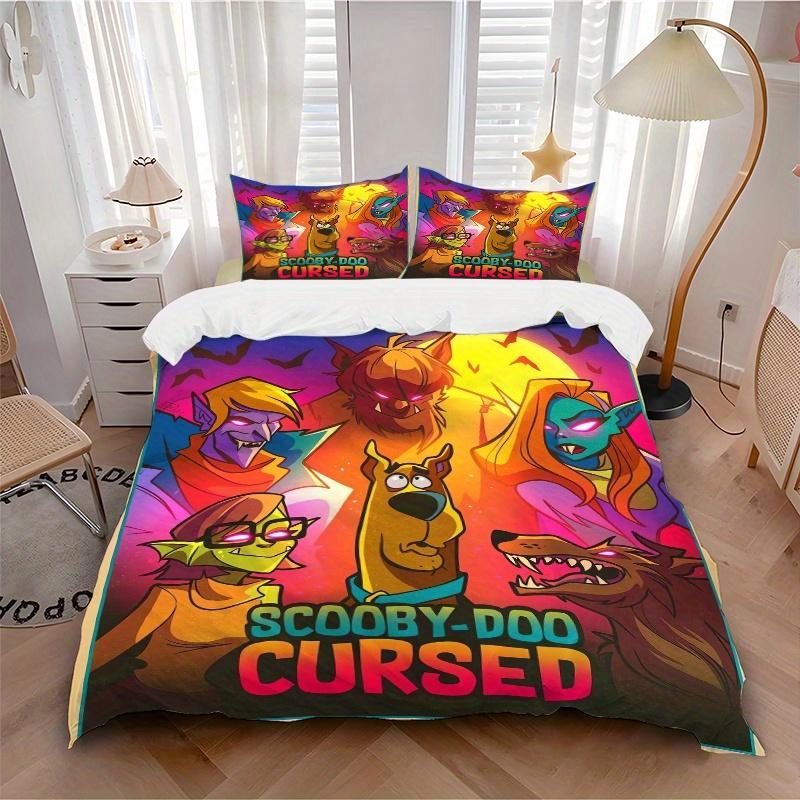 Set Copriletto Stampa Maledizione Scooby Doo 3 Pezzi Ultra Morbido, Traspirante e Confortevole con Design Elegante per Arredamento Camera da Letto e Camera degli Ospiti 1 Copri an