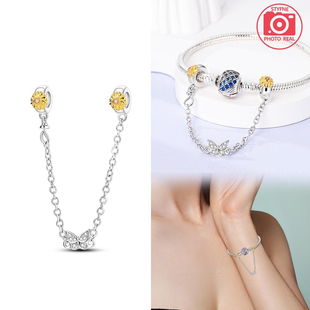 New Copper Colors Pink And Purple Butterfly Safety Chain Pendant Fit Copper Colors Original Bracelets Diy Birthday Jewelry Gift