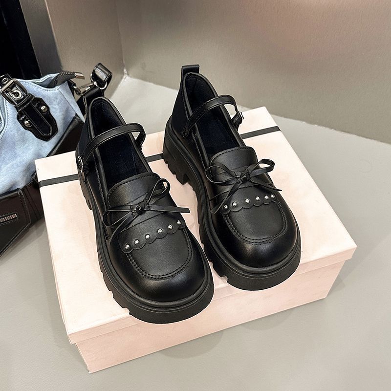 Cute Japanese Bow Platform Single Shoes Versatile with Skirt Round Head Mary Jane Single Shoes 2025 Spring and Summer New Models