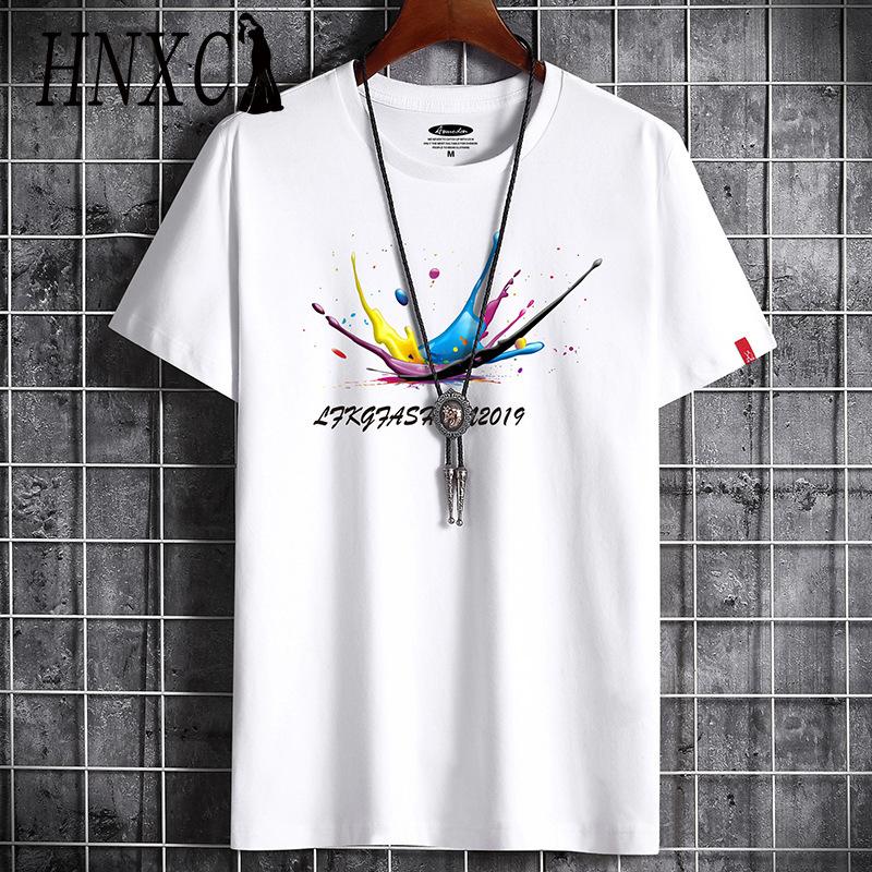 HNXC Cotton Short Sleeve T-shirt Men's Fashion Loose Half Sleeve Shirt Printed Compassionate Shirt