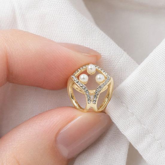 Scarf Button for Women, Double-Ring Faux Pearl Rhinestone Scarf Fastener for Silk Scarves Shawls Belt, Scarf Buckle Multi-Use Accessory