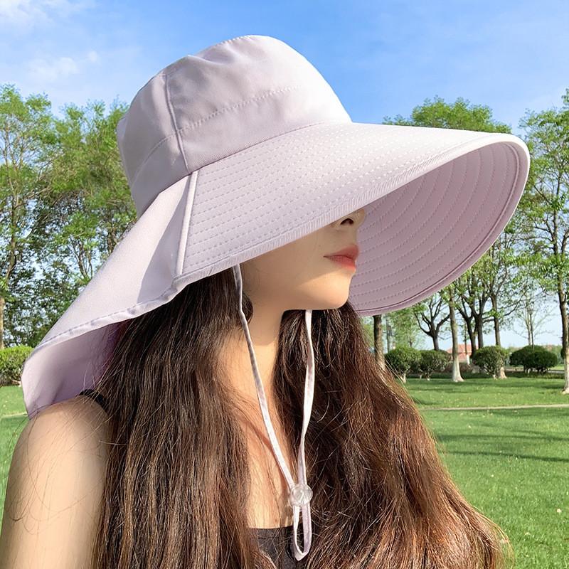 Round Top Wide Brim Hat For Women Uv Sunshade Neck Protector Summer Fashion