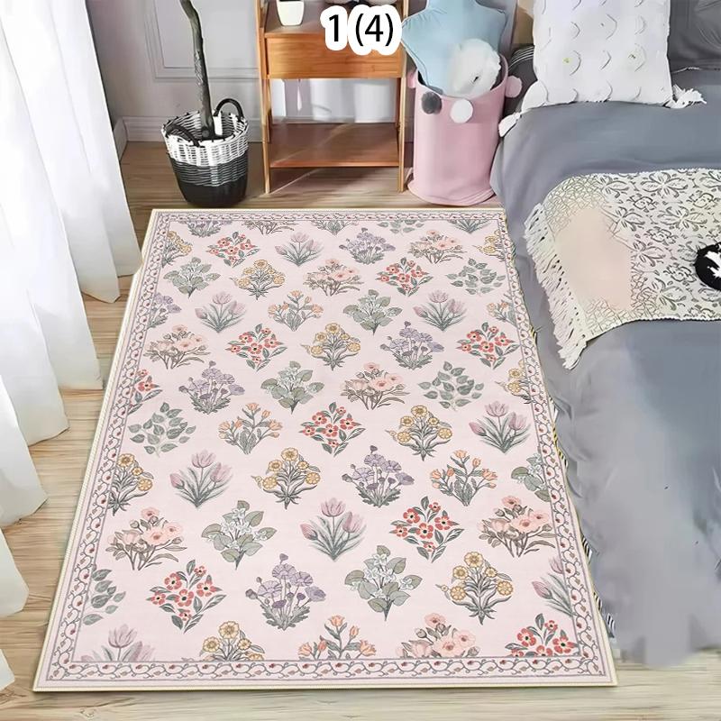 Bohemian Vintage Floral Rug Soft Non-Slip Stain-resistant Area Carpet for Living Room Bedroom Boho Retro Nordic Decor Floor Mat