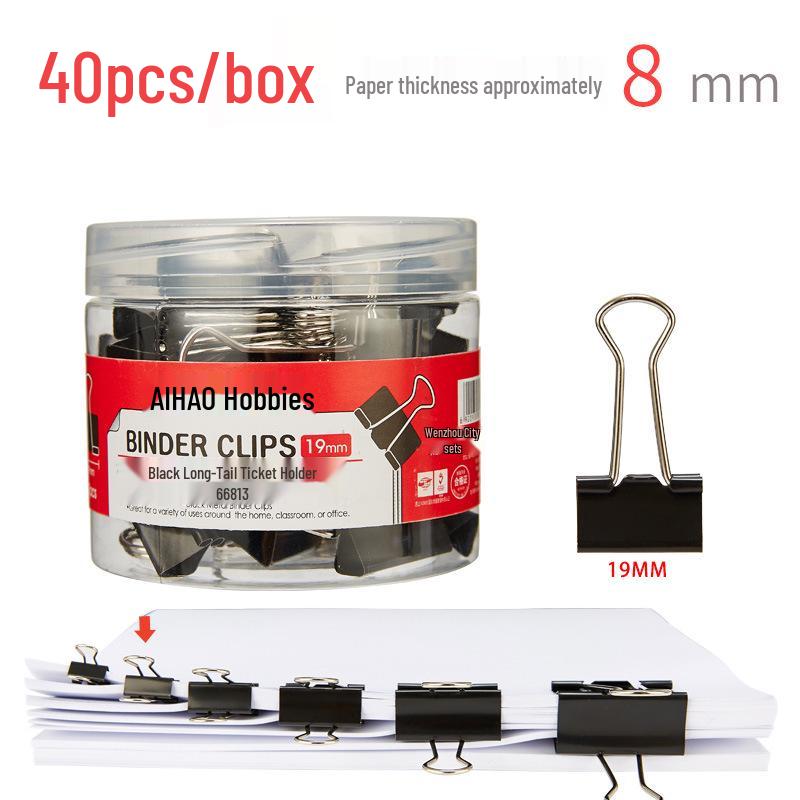 Colorful Metal Bulldog Paper Clips: Multi-Specification Document Clips with Long Tails in Black