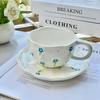 Ins Hand-painted Pinch Flower Latte Mocha High Value Lily of the Valley, Oat Latte Cup Underglaze Ceramic Cup and Saucer