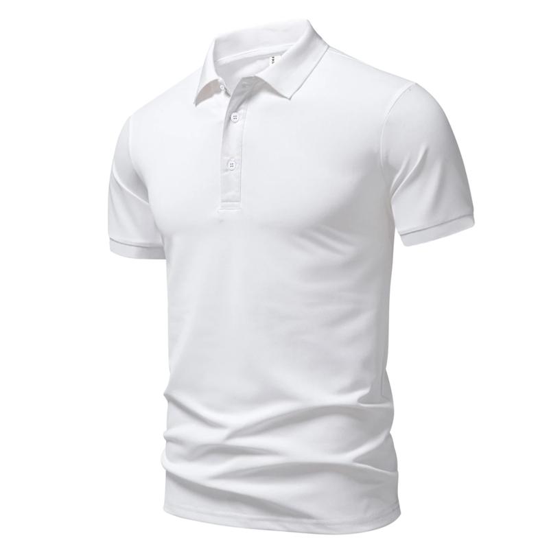 Autumn Winter Men Clothes Short Sleeve Lapel Pure Color Polo Shirt