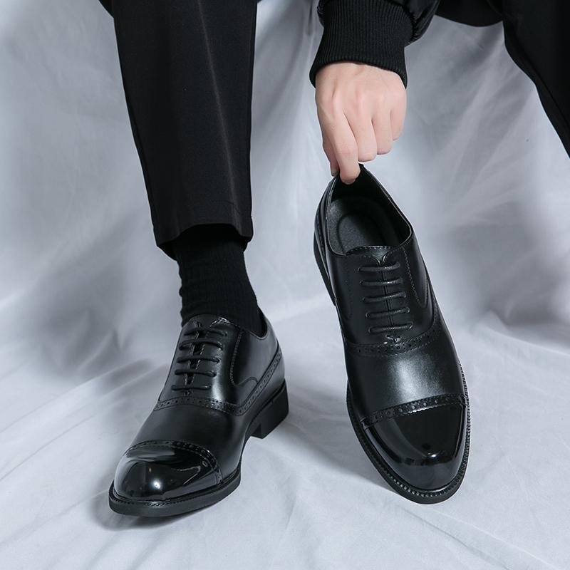 

Leather Shoes Men s Derby British Style Groom Wedding Autumn Low Top Pointed Dress Business Men s Shoes 40