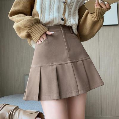 "2025 Women's Gray Pleated A-Line Skirt - High-Waist, Slim College Style for Spring & Autumn"