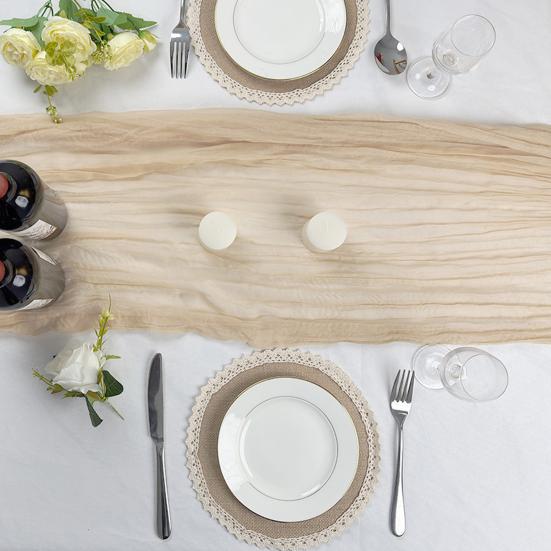 Jute Table Placemats Set Rustic Lace-Trimmed Round Scallop Edge Hot Pads