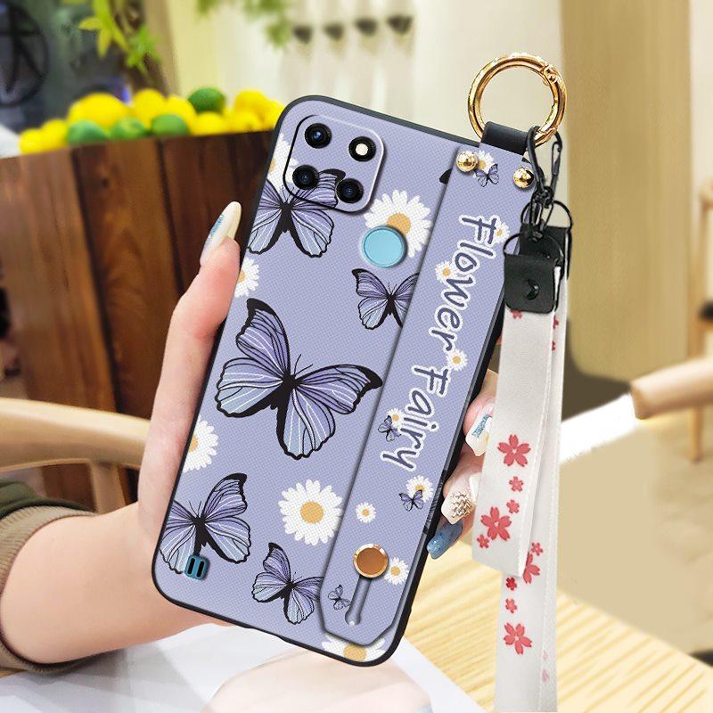 Dirt-resistant Fashion Design Phone Case For OPPO Realme C21Y/C25Y Waterproof Phone Holder Wrist Strap Kickstand Lanyard