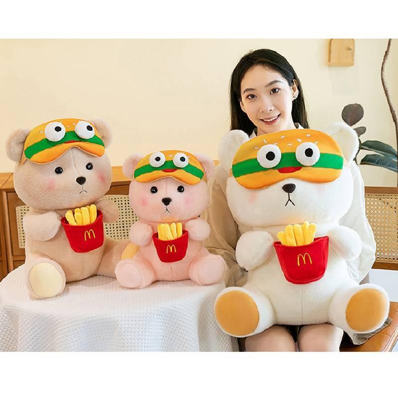 Adorable Large Burger And Fries Bear Plush Toy Cute Stuffed Animal Pillow Gift