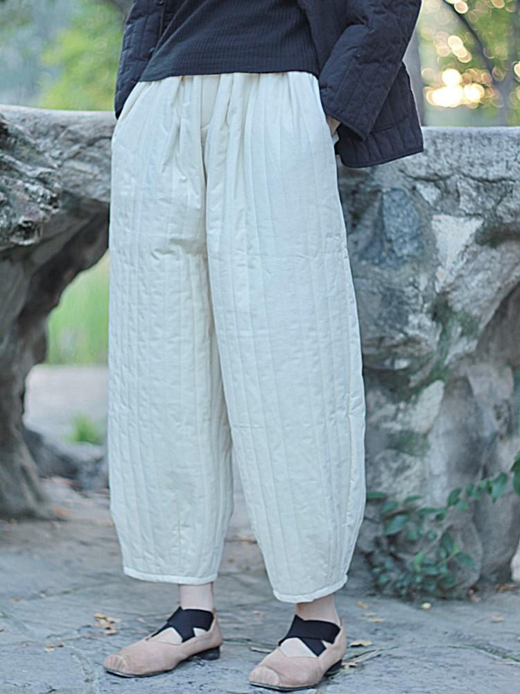 

Johnature женские винтажные теплые хлопковые повседневные брюки однотонные эластичные зимние брюки с карманами свободные женские брюки M бежевый