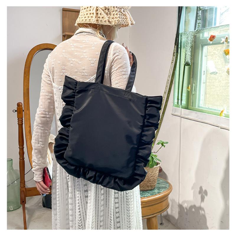 Vintage Women Tote Bags French Style Ruffles Elegant Sac A Main Femme Large Capacity Light Thin Shoulder Bolso Mujer Handbags