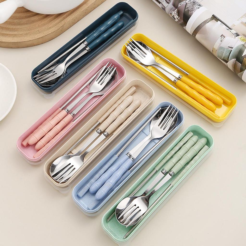 1 Set of Holiday Tableware - 3 Sets Stainless Steel Portable Cutlery (Chopsticks, Spoon, Fork) for Gatherings, Travels, Kitchens, Restaurants