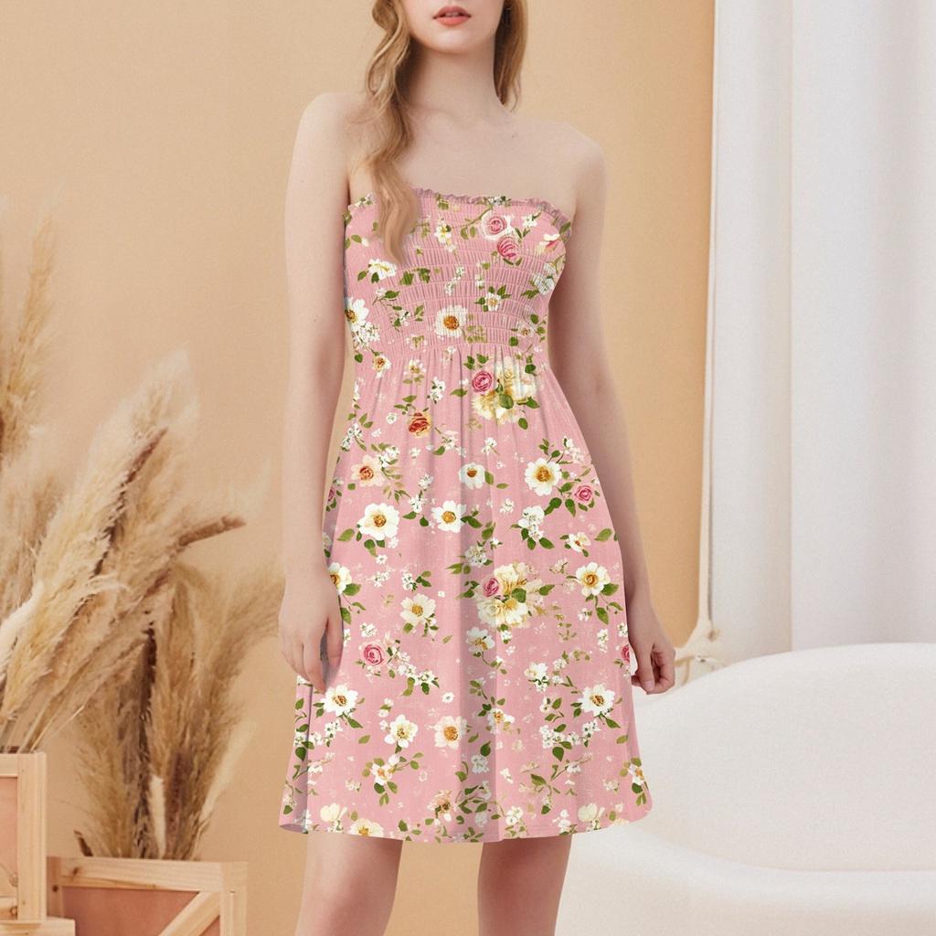 Modisches Damen Freizeit Tube Top mit Aufdruck Ärmelloses Kleid