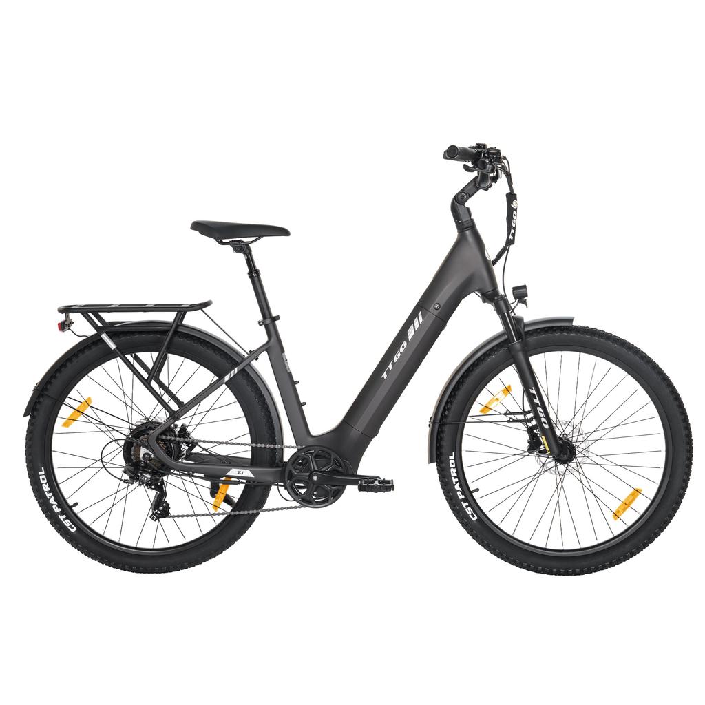 TTGO Z3: 48V15Ah charges overnight. 250W motor eco-friendly. 27.5" tires smooth. Tow seat for family