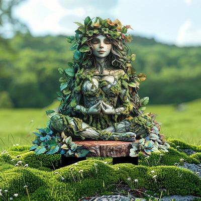 Acrylic Garden Stake Tree Man Fairy Earth Goddess Garden Statue Stakes Outdoor Accessories Ground Insert 2D Acrylic Flower Pot