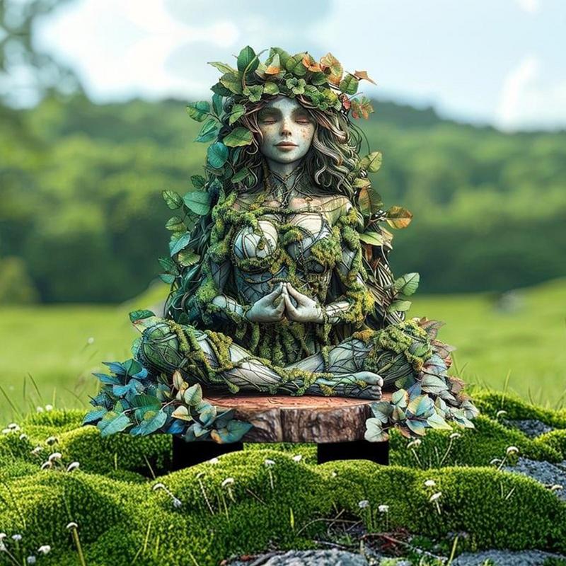 Acrylic Garden Stake Tree Man Fairy Earth Goddess Garden Statue Stakes Outdoor Accessories Ground Insert 2D Acrylic Flower Pot
