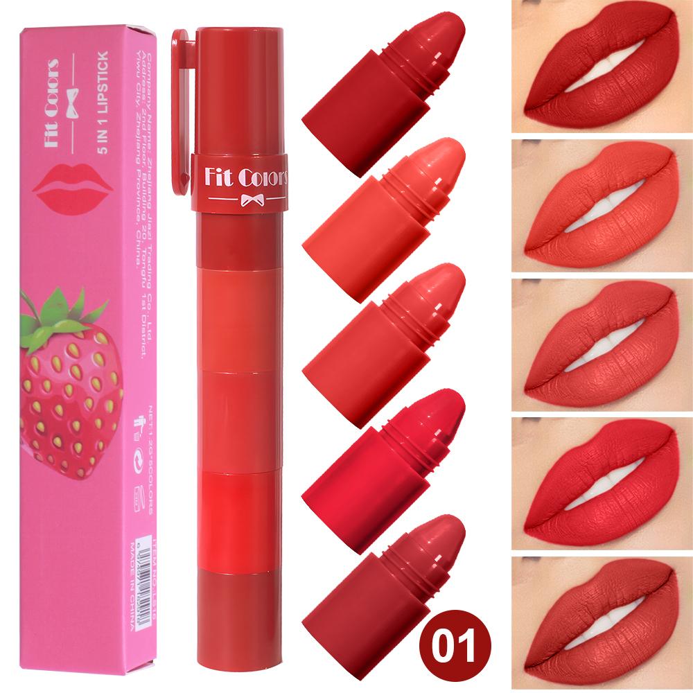 Set di 5 Rossetti Frutta Vellutati Opachi, Lunga Tenuta, Altamente Pigmentati, Balsamo Labbra Idratante, Applicazione Fluida per Labbra Morbide