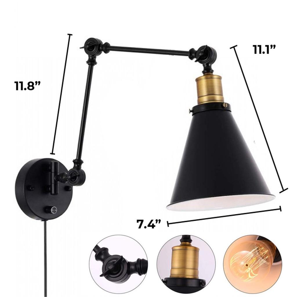 E27 60W 110-220V Loft Industrial Wall Lamps Retro Bed Bedside Light Black Adjustable Vintage LED Wall Light