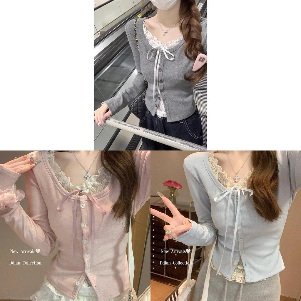 Lace Patch Long Sleeve T Shirt For Women With Butterfly Pattern And Crew Neck For Office Wear